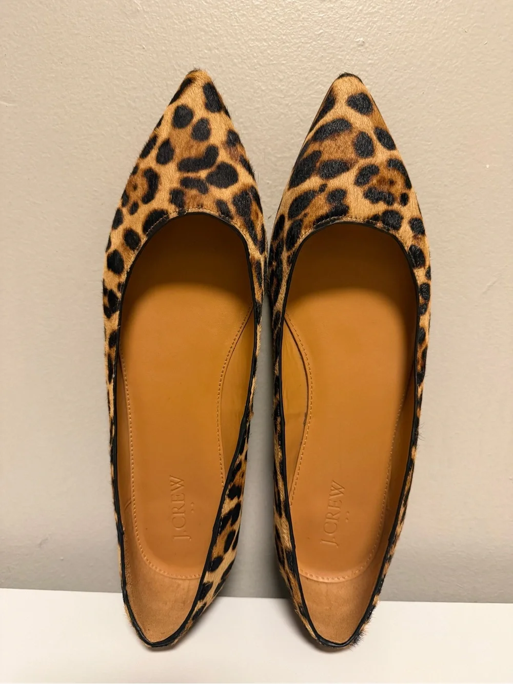 J.Crew Leopard Print Marina Calf Hair Trendy Ballet Pointed Toe Flats US 9.5